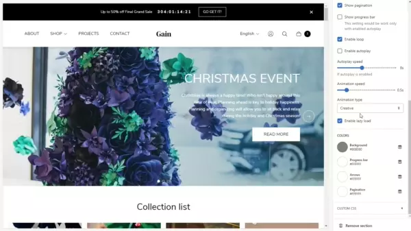 Slideshow (Slideshow settings. Animation type. Creative)